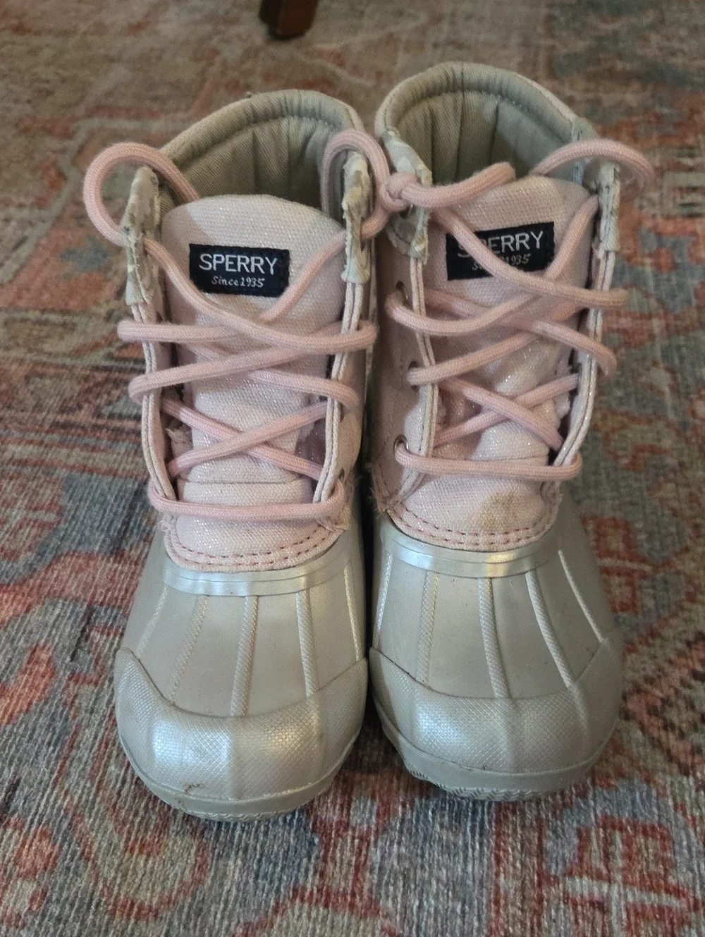 Sperry Kids Pink and Silver Rain Boots
